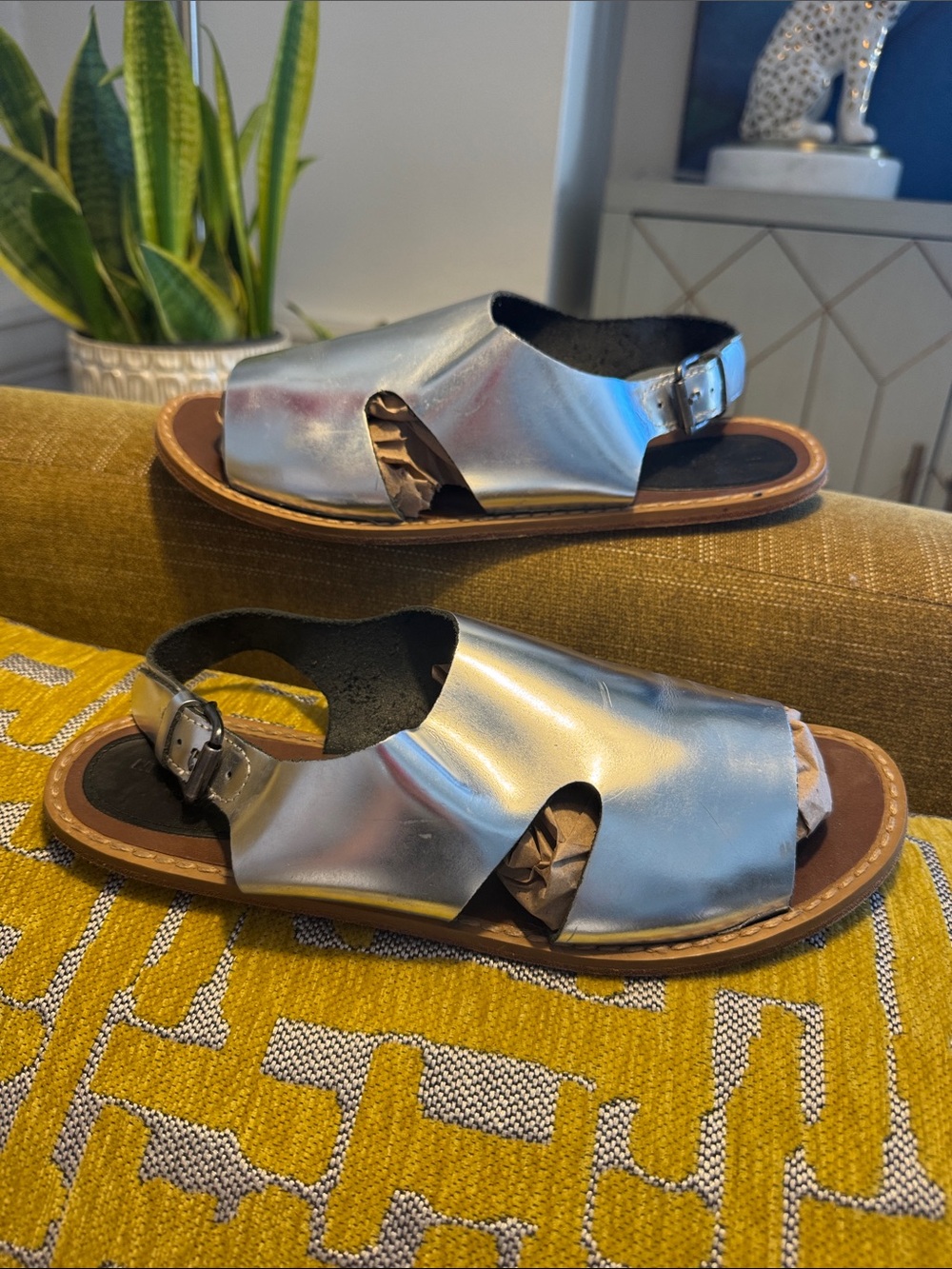 Marni at H&M Metallic Silver Leather Open-Toe Slingback Sandals